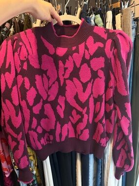 Who What Wear Fuchsia and Plum Patterned Turtleneck Sweater